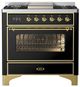 Ilve® Majestic III 36" Glossy Black Pro Style Dual Fuel Natural Gas Range with Triple Glass Door and Brass Trim-0