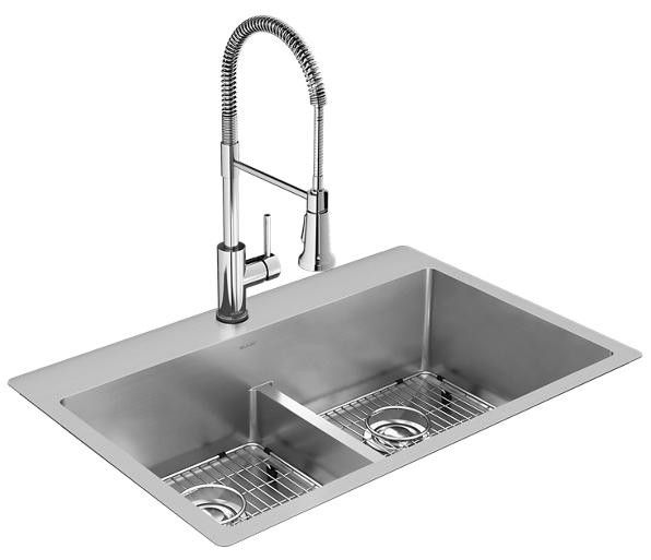 Elkay Crosstown® Polished Satin 33" 1-Hole Equal Double Bowl Dual Mount Sink Kit-0