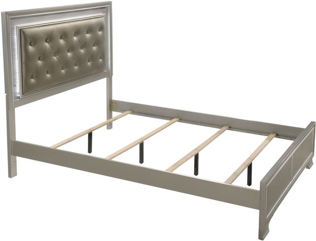 Crown Mark Lyssa Queen Modern Champagne Upholstered Panel Bed-1
