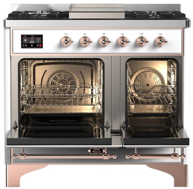 Ilve® Majestic III 40" White Pro Style Dual Fuel Natural Gas Range with Solid Door and Copper Trim-1