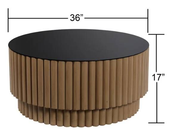 StyleCraft Black Glass Top Coffee Table with Natural Base-3