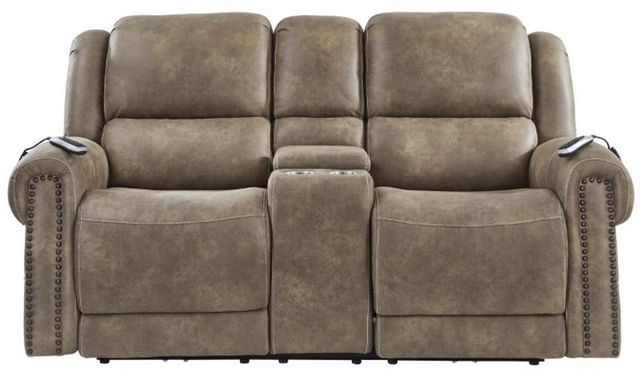 Corinthian Furniture Burr Ridge Hazelnut Power Reclining Loveseat with Power Headrest, Lumbar and Console-0