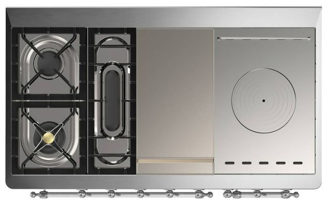 Ilve® Majestic III 48" White Pro Style Dual Fuel Liquid Propane Range with Solid Door and Chrome Trim-2