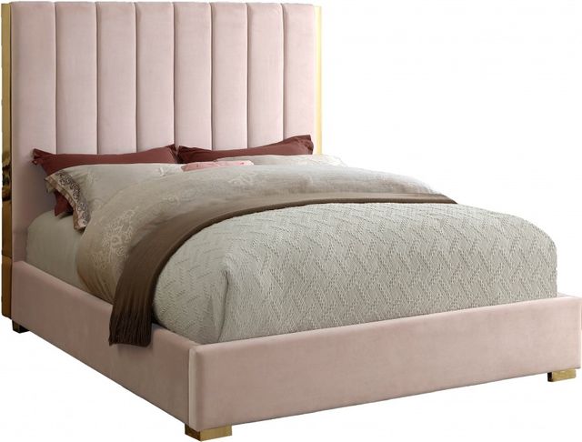Meridian Furniture Becca Pink Velvet Full Bed-0