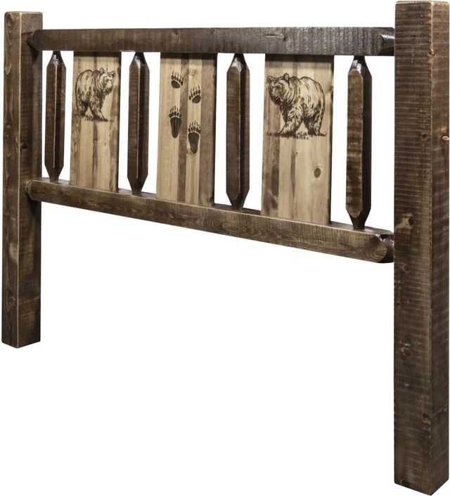 Montana Woodworks® Homestead Stain & Clear Twin Youth Headboard with Laser Engraved Bear Design-2