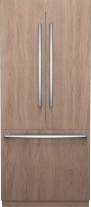 Front view of the Bosch Benchmark® Series 36" 20.1 Cu. Ft. Panel Ready Built-In Counter Depth French Door Refrigerator with Softclose® Flat Hinge