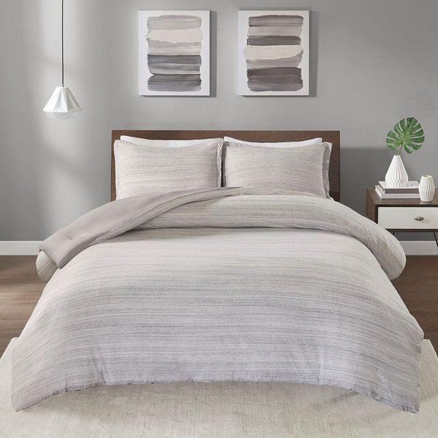 Olliix by Urban Habitat Grey Full/Queen Space Dyed Melange Cotton Jersey Knit Comforter Set-0