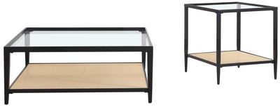 Front view of the Coaster® Amherst 2-Piece Tempered Glass Top Occasional Table with Black Base Set