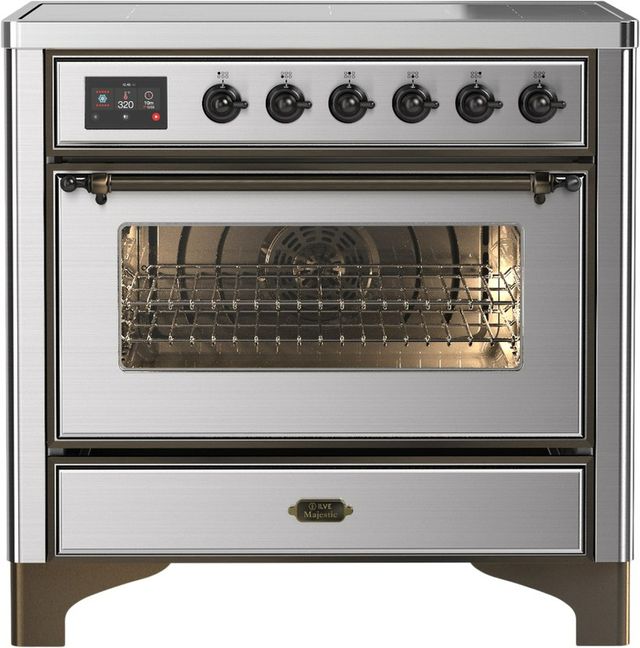 Ilve® Majestic III 36" Stainless Steel Pro Style Induction Range with Triple Glass Door and Burnished Trim-0