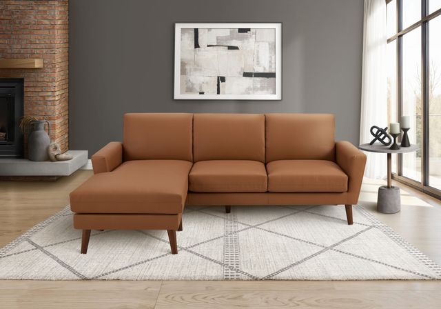 Monarch Specialties Inc. Cognac 86" Faux Leather Sofa Lounger and Reversible Chaise-1