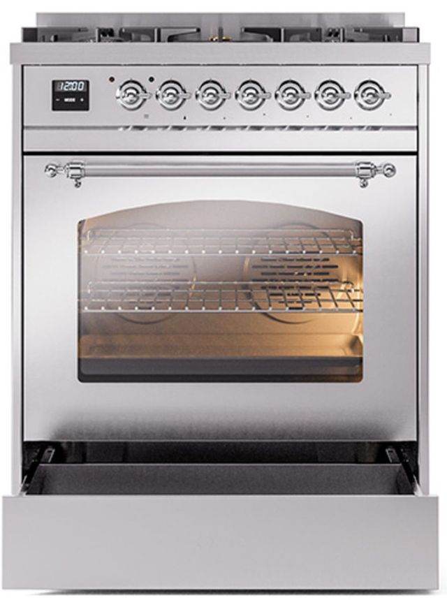 Ilve® Nostalgie II Series 30" Stainless Steel Pro Style Dual Fuel Range-2