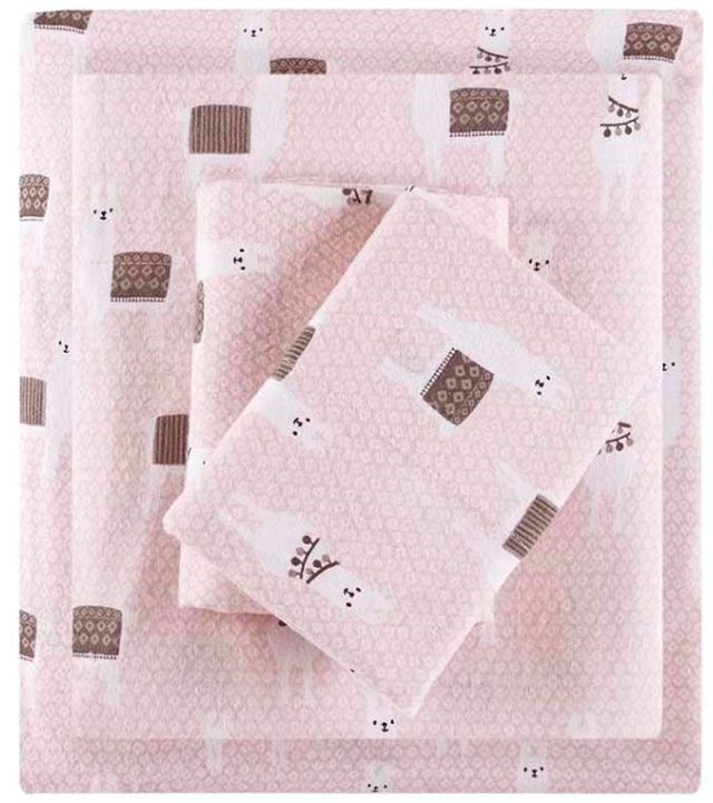 Olliix by Intelligent Design Cozy Soft Pink Llamas Queen Cotton Novelty Print Flannel Sheet Set-0