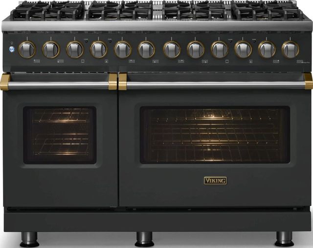 Viking® 5 Series 48" Antique Bronze Pro Style Dual Fuel (LP) Range with Brushed Brass Trim-2