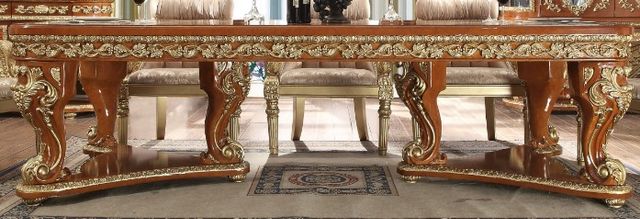 Homey Design Marquette 7-Piece Light Gray/Med Golden Tan/Met Bright Gold Dining Room Set-2