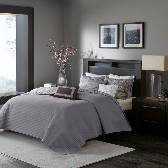 Olliix by Madison Park Rhapsody 6 Piece Grey/Taupe King/California King Reversible Jacquard Coverlet Set-4