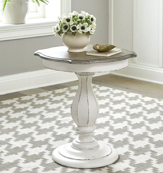 Liberty Furniture Magnolia Manor Weathered Bark Accent Table with Antique White Base-1