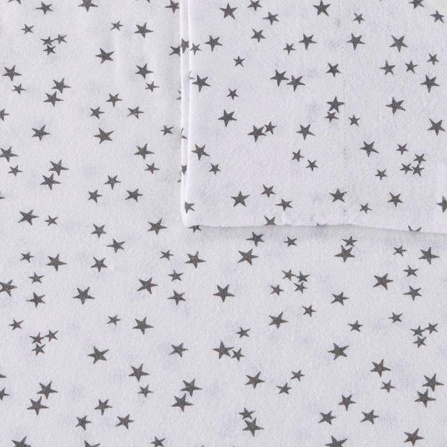Olliix by Intelligent Design Grey Stars Queen Cozy Soft Cotton Novelty Print Flannel Sheet Set-1