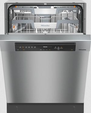 front view of the slightly opened Miele 24" CleanTouch Steel Built In Dishwasher