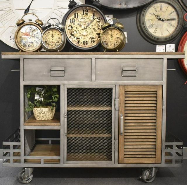 YHD Jaxon Hand Brushed Steel/Oak Kitchen Island-1
