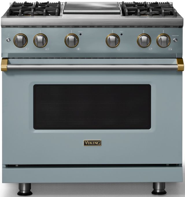 Viking® 5 Series 36" Novembery Sky Pro Style Gas (NG) Range with Brushed Brass Trim-0