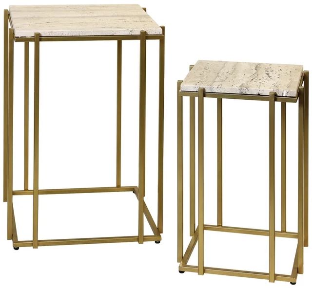 Stylecraft 2-Piece Marble and Gold Side Table Set-0