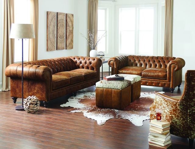 England Furniture Customizable Rondell Leather Sofa with Nailhead Trim-2