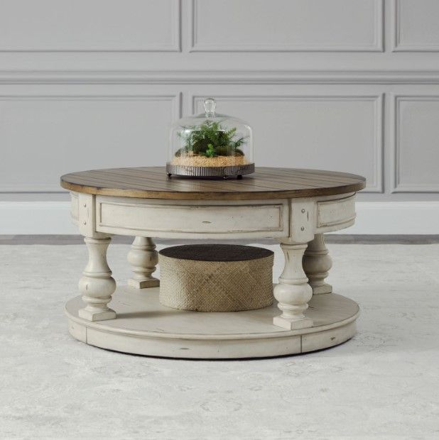 Liberty Furniture Morgan Creek Wirebrushed Tobacco 38" Cocktail Table with Antique White Base-1