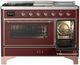 Ilve® Majestic III 48" Burgundy Pro Style Dual Fuel Liquid Propane Range with 5 Black Brass Burners and Copper Trim-3