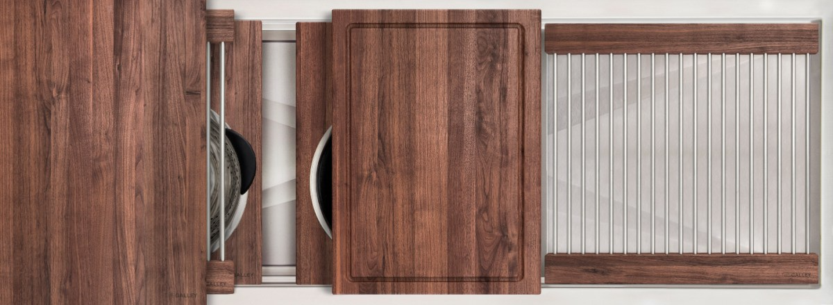 The Galley® American Black Walnut Ideal Workstation 3S + 18" DryDock® Drain Side, Five Tool Culinary Kit, One DryDock® Tool
