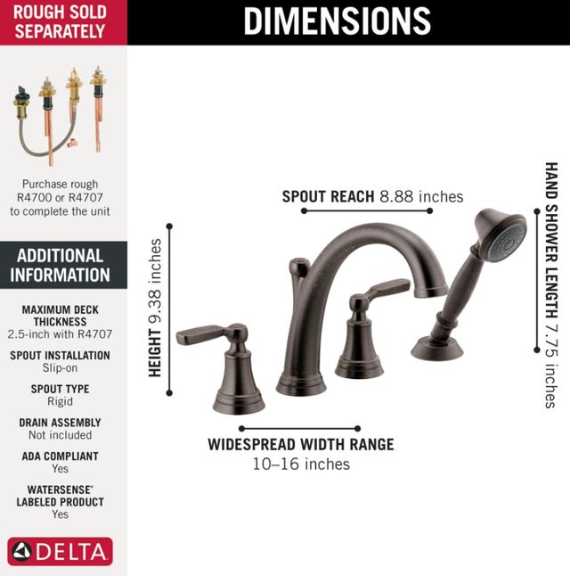 Delta Woodhurst® Venetian Bronze Roman Tub with Handshower Trim-1