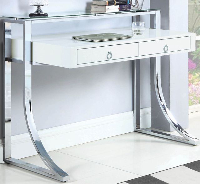 Coaster® Gemma Glossy White/Chrome 2-Drawer Writing Desk-4