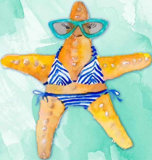Classy Art Blue Bikini Starfish on Watercolor by Lanie Loreth Wall Art-1