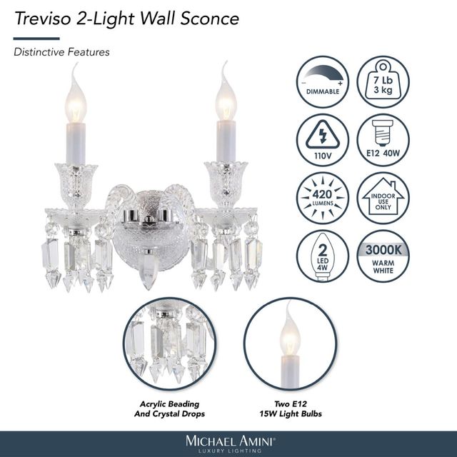 Michael Amini® Treviso Clear 2-Light Wall Sconce-3