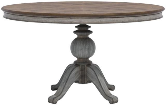 Flexsteel® Plymouth Medium Brown Round Dining Table with Distressed Graywash Pedestal Legs-1