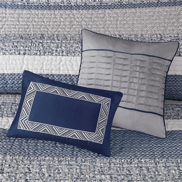 Olliix by Madison Park Rhapsody 6 Piece Navy Full/Queen Reversible Jacquard Coverlet Set-3