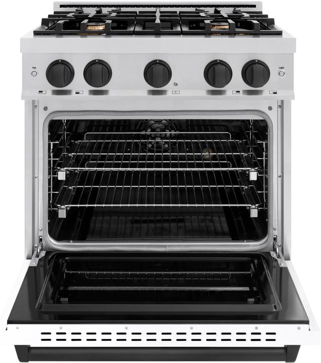 ZLINE Classic Autograph Edition 30" Stainless Steel Pro Style Dual Fuel Range with White Matte Door and Matte Black Accents-1