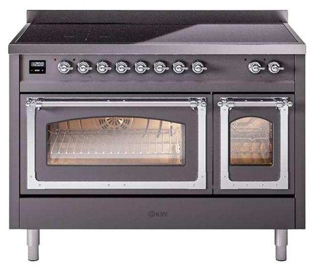 Ilve® Nostalgie II Noblesse 48'' Graphite Matte Pro Style Induction Range with Chrome Trim-0