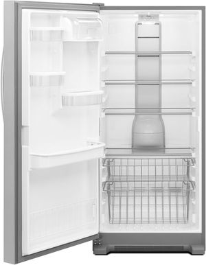 Front view of the opened Whirlpool® Sidekicks® 18.0 Cu. Ft. Monochromatic Stainless Steel All Freezer
