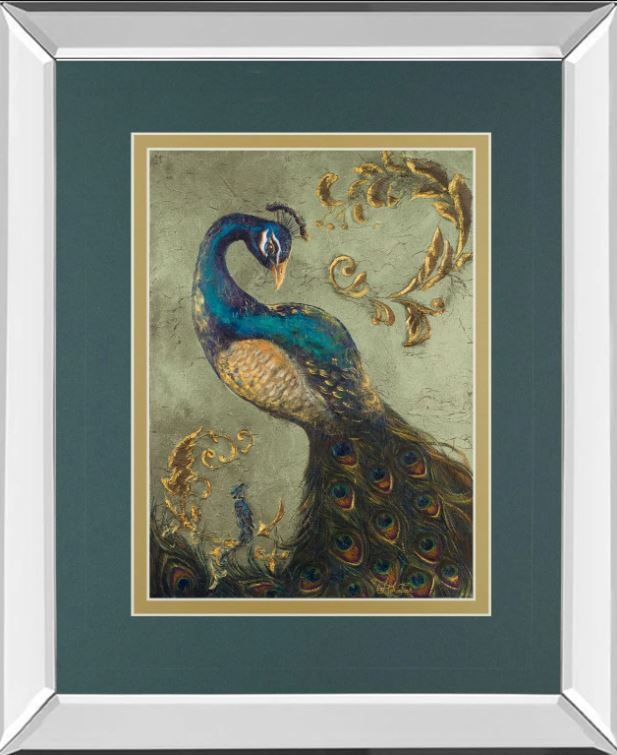Classy Art Peacock on Sage Il by Tiffany Hakimipour 40" Mirror Framed Wall Art-0