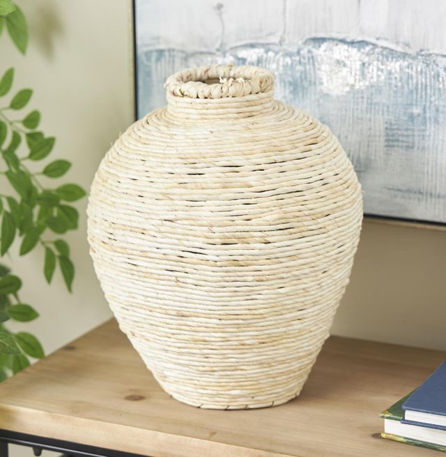Deco Marche Cream Seagrass Handmade Wrapped Pot Decorative Vase-2