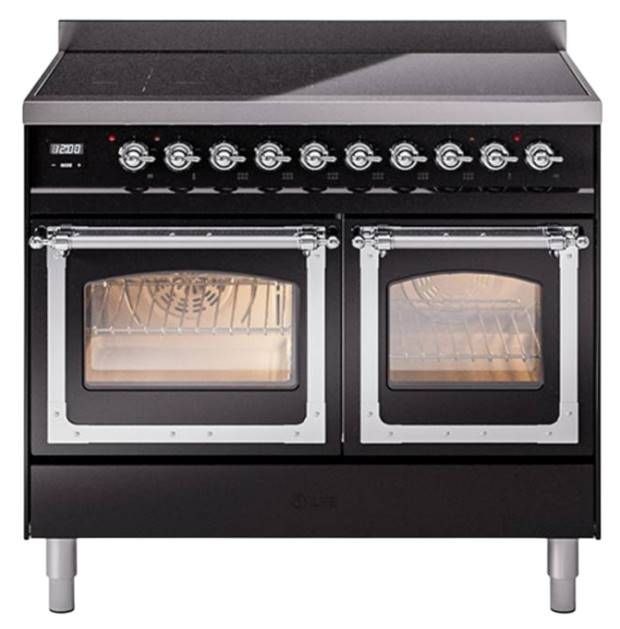 Ilve® Nostalgie II Noblesse 40'' Glossy Black Pro Style Induction Range with Chrome Trim-0