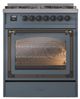 Ilve® Nostalgie II Noblesse 30" Blue Gray Pro Style Dual Fuel Range with Burnished Trim-1