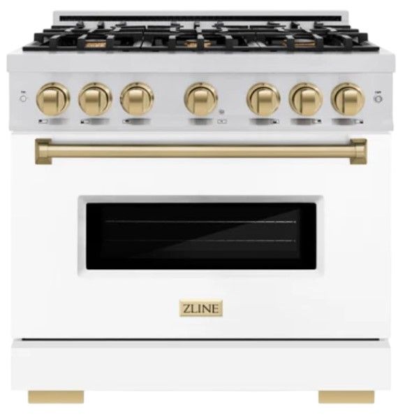 ZLINE Classic Autograph Edition 36" Stainless Steel Pro Style Gas Range with White Matte Door and Champagne Bronze Accents-0