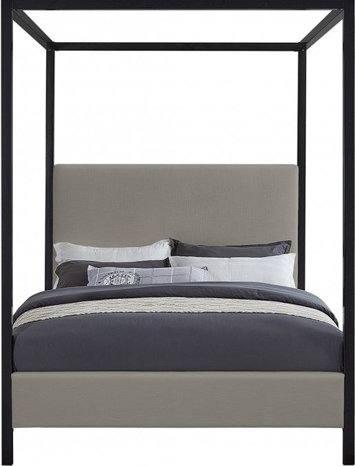Meridian Furniture James Grey Queen Upholstered Canopy Bed-1