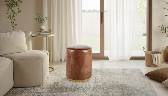 Nest Home Collections Brass Plating/Brown Small Pouf-1
