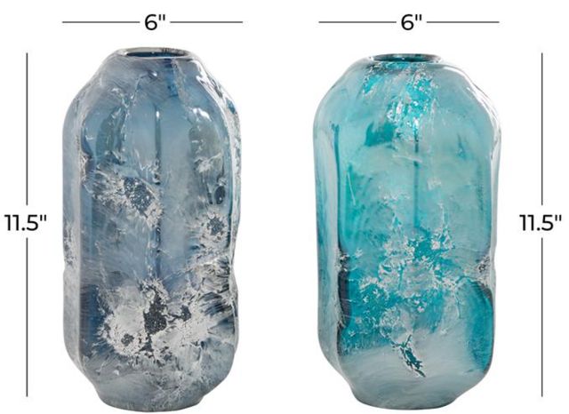 Deco Marche 2-Piece Blue Handmade Blown Vase Set-2