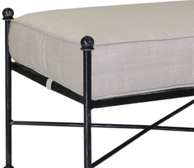 Sunset West Provence Canvas White/Century Pewter Iron Outdoor Ottoman with Canvas Flax Cushion-1