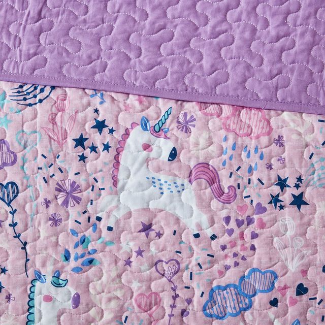 Olliix by Urban Habitat Kids Lola Unicorn Cotton Reversible Pink Twin Coverlet Set-2