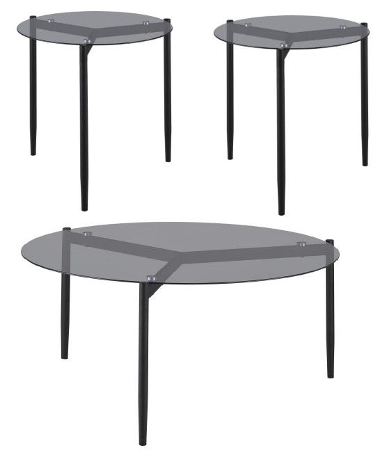 Coaster® Rosalie 3-Piece Tempered Smoke Glass Top Occasional Table with Sandy Black Base Set-0