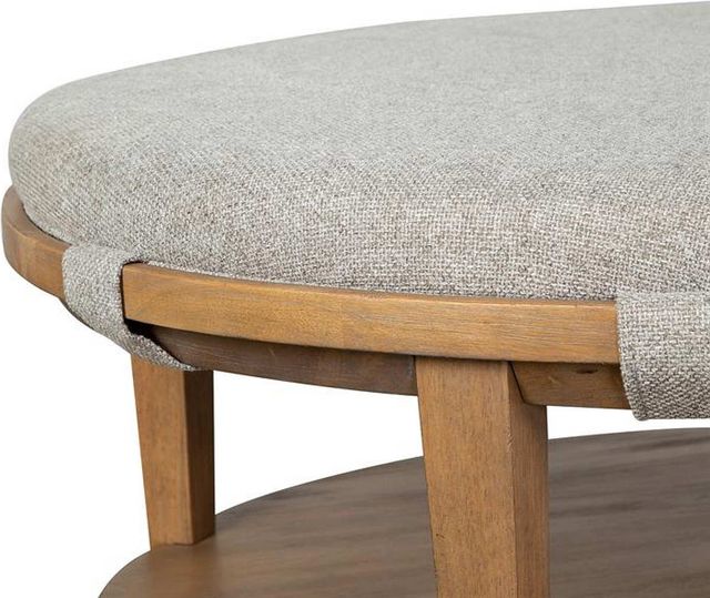 Magnussen Home® Lindon Belgian Wheat/Sauve Pebble Round Cocktail Table with Upholstered Top and Casters-2